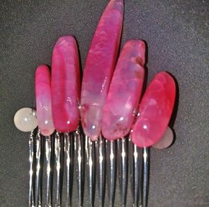 Handmade Pink VeinAgate and CrystalQuartz HairComb